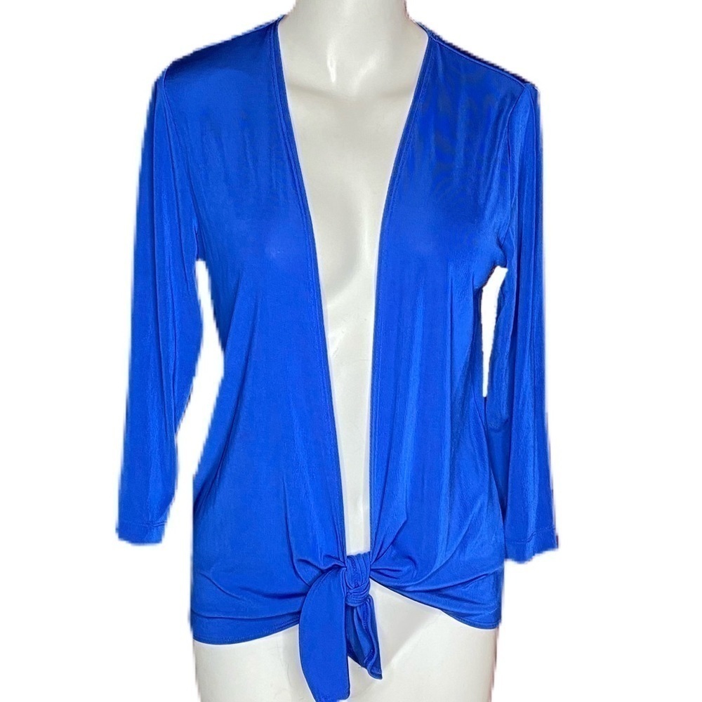 Chico’s Easy Wear Tie Front Royal Blue Knit Cardi